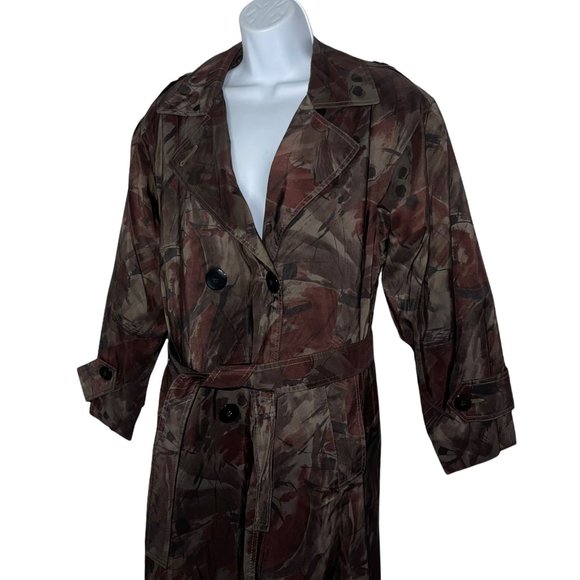 London Fog Vintage 1990's Abstract Wool Lined Long Trench Rain Coat 6 Petite - Picture 4 of 8